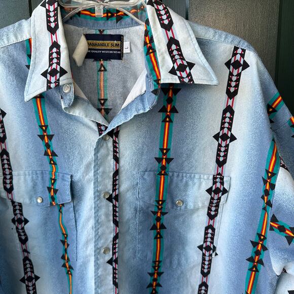 Vintage Panhandle Slim Western Shirt L Pearl Snap Aztec Rodeo Coastal Cowboy - Picture 1 of 8